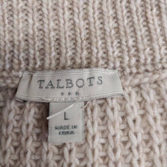 Talbots Cable Knit Large Zip Collar Sweater Tan Camel - Picture 4 of 5